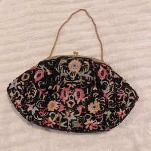 Mid Century Navy Glass Bead Swirl Pattern Clutch by Bags By Josef